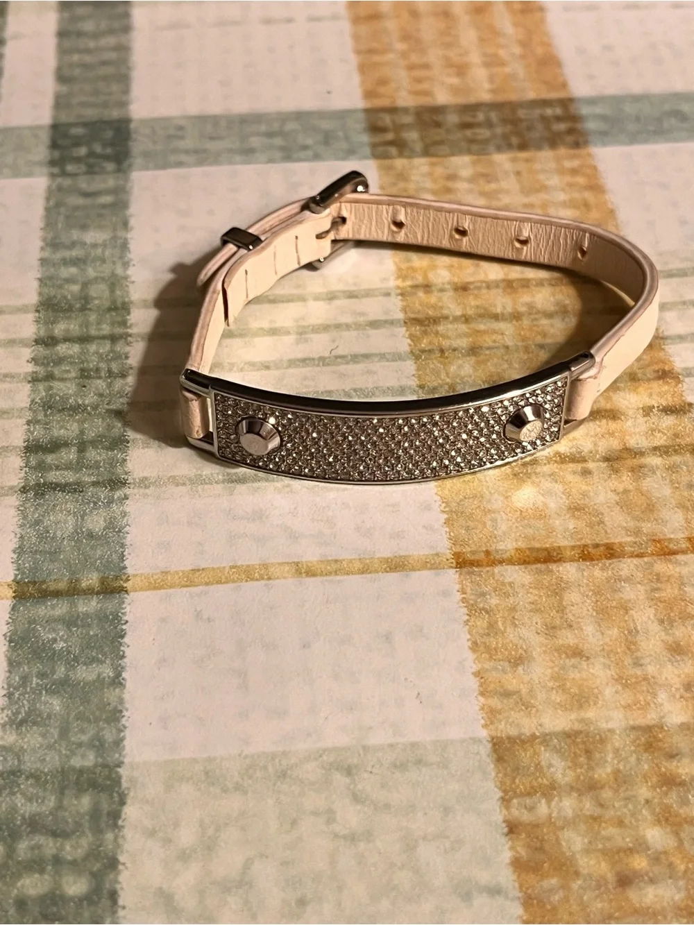 Michael Kors White Leather Rhinestone Bracelet